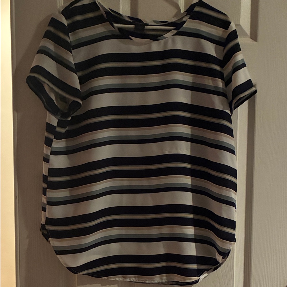 Ann Taylor Navy and White Striped Short Sleeve Top